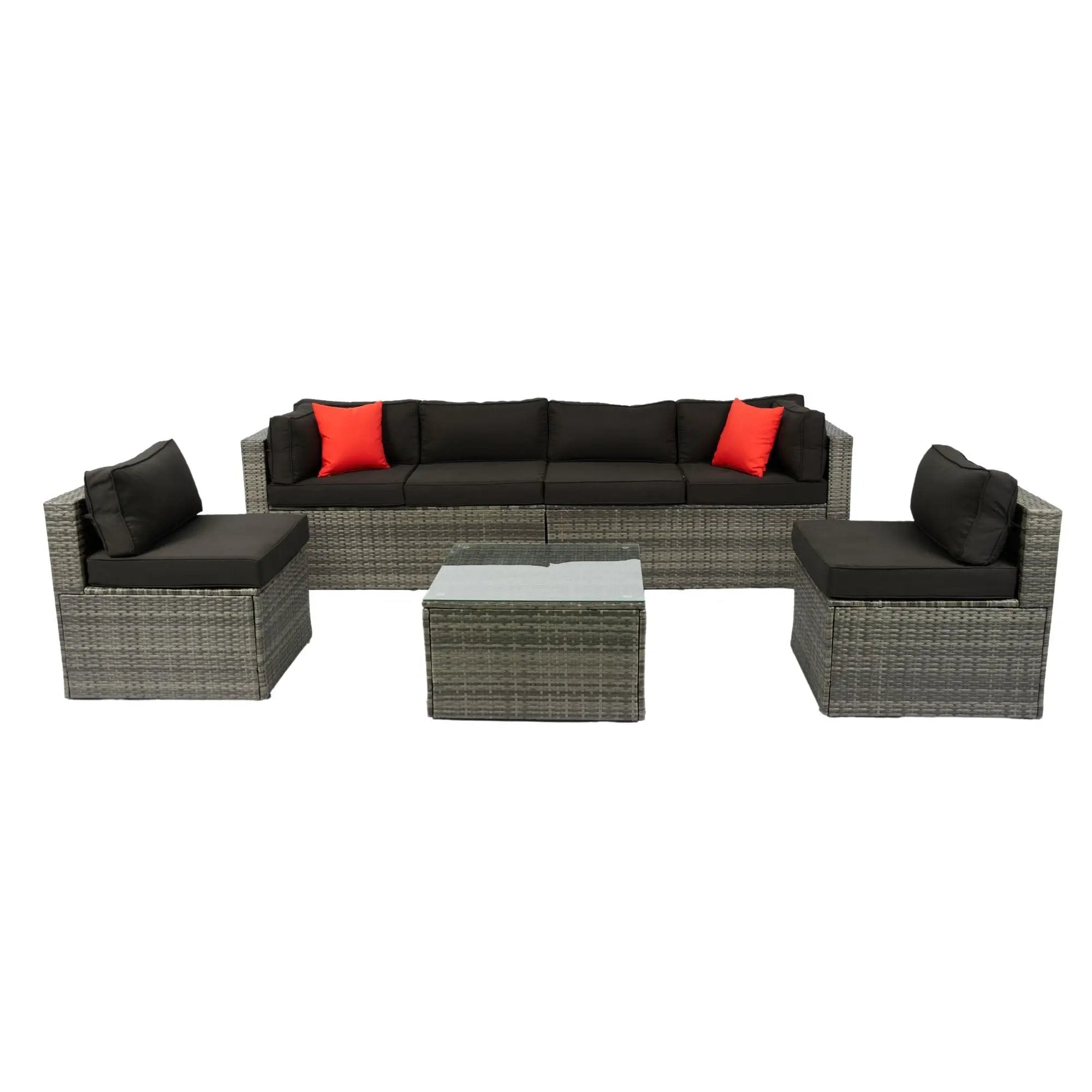 5 Pieces Rattan Sectional Outdoor Furniture Cushioned U Sof Set With 2 Pillow - Gray / Black by Unique Piece Furniture