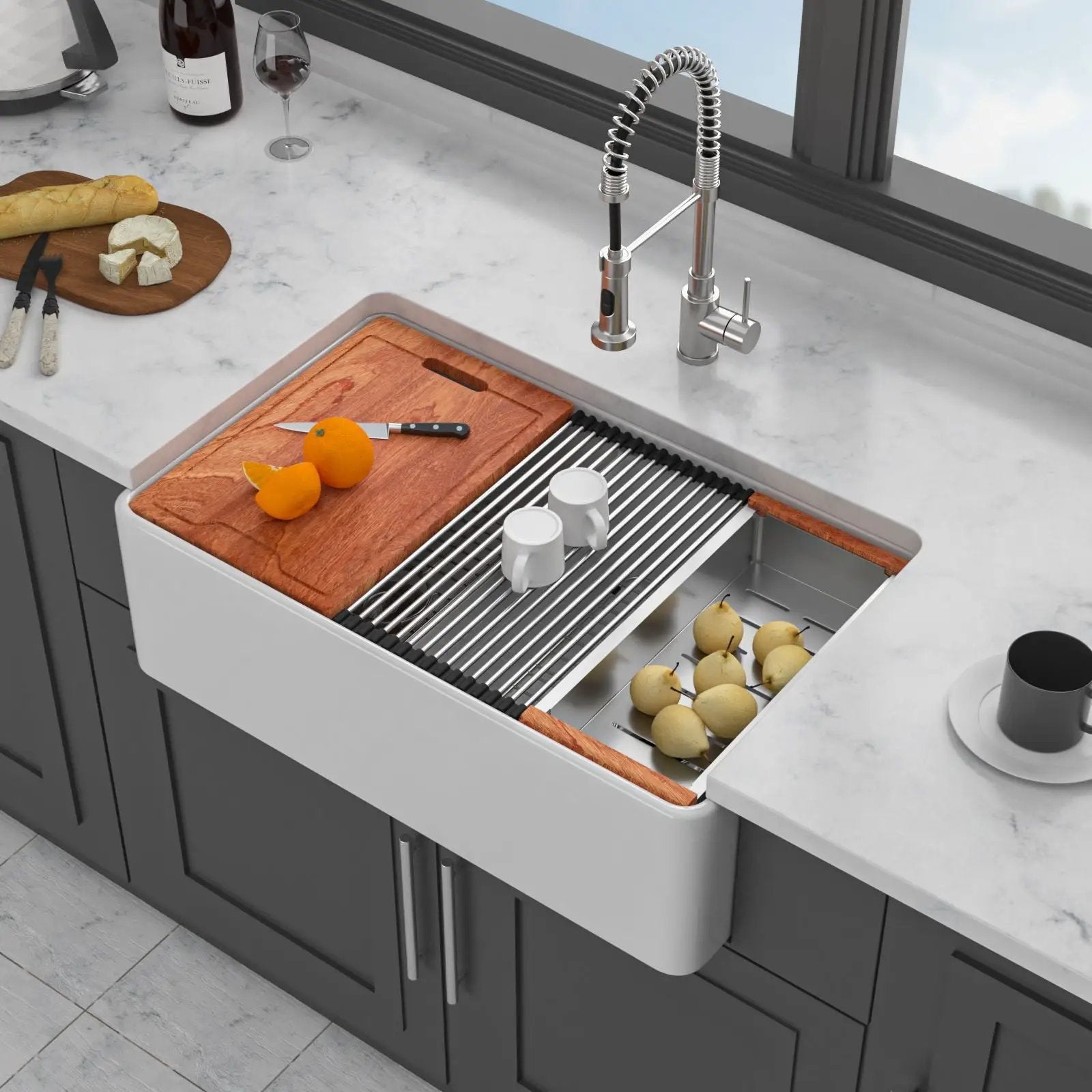 Double Bowl Sink Workstation - White by HouseOfZazla