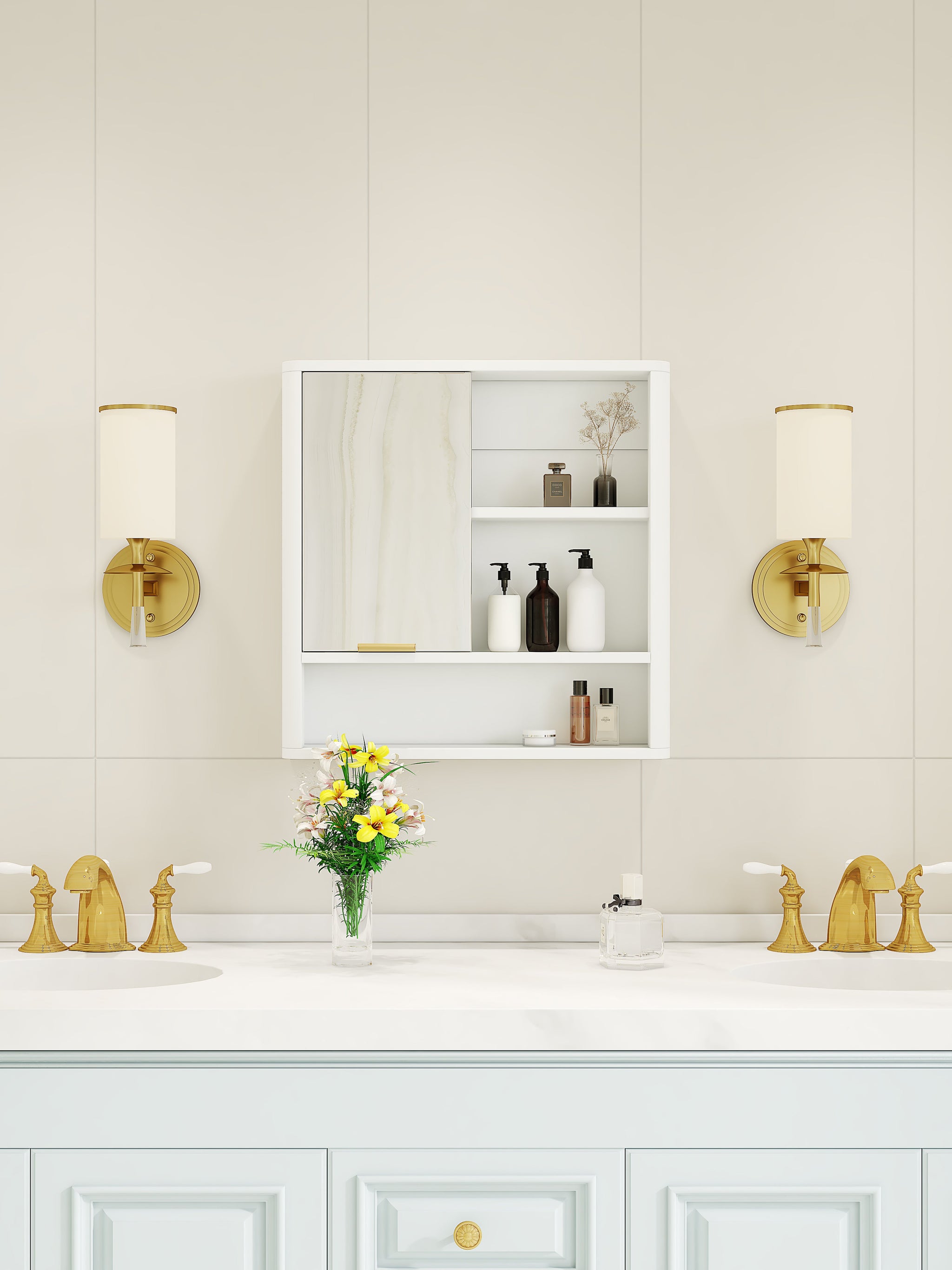 Modern Bathroom Mirror Cabinet with Open Shelves by HouseOfZazla