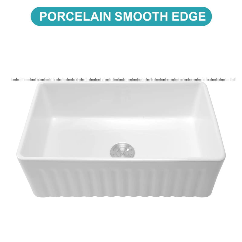 Ceramic Farmhouse Sink With Deep Basin And Stainless Steel Grid by HouseOfZazla