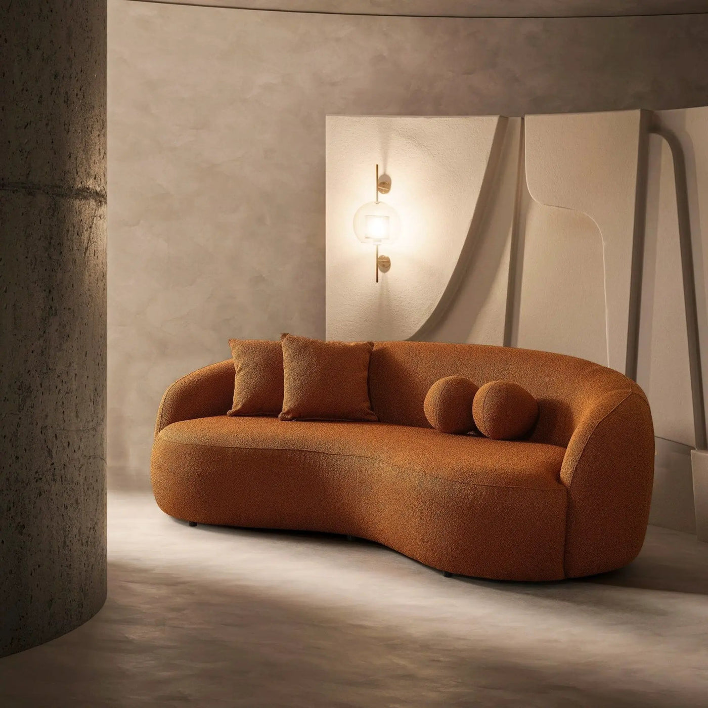 Drake - Japandi Style Curvy Boucle Sofa by HouseOfZazla