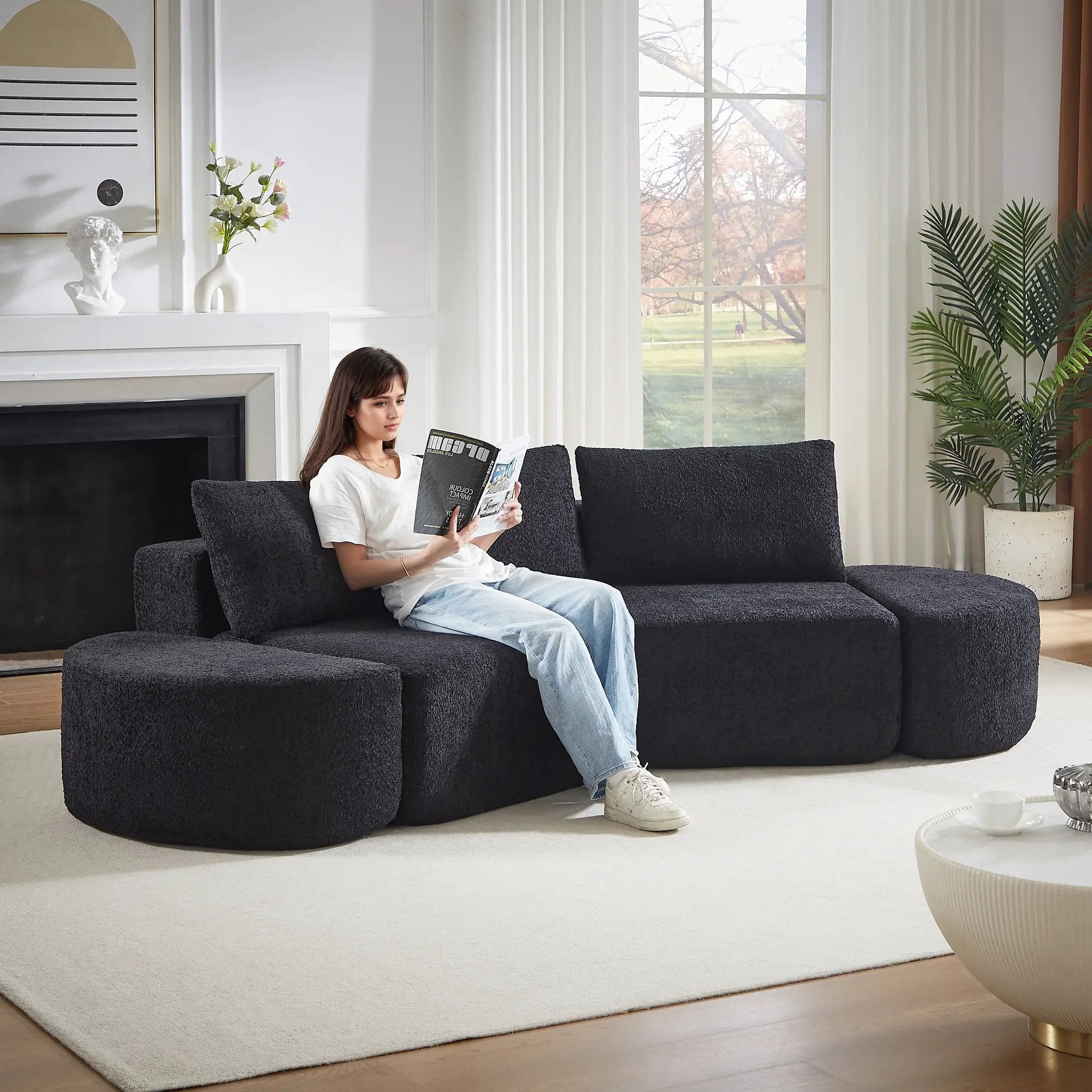 V-Shaped Modular Sofa Set in Chenille Fabric by HouseOfZazla