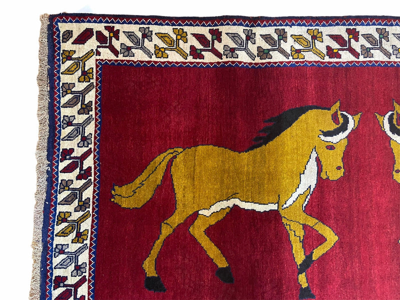 4 X 7 Handmade Hand-Knotted Quality Wool Rug Horses Zagros Red Mustard Gold New by Jewel Rugs