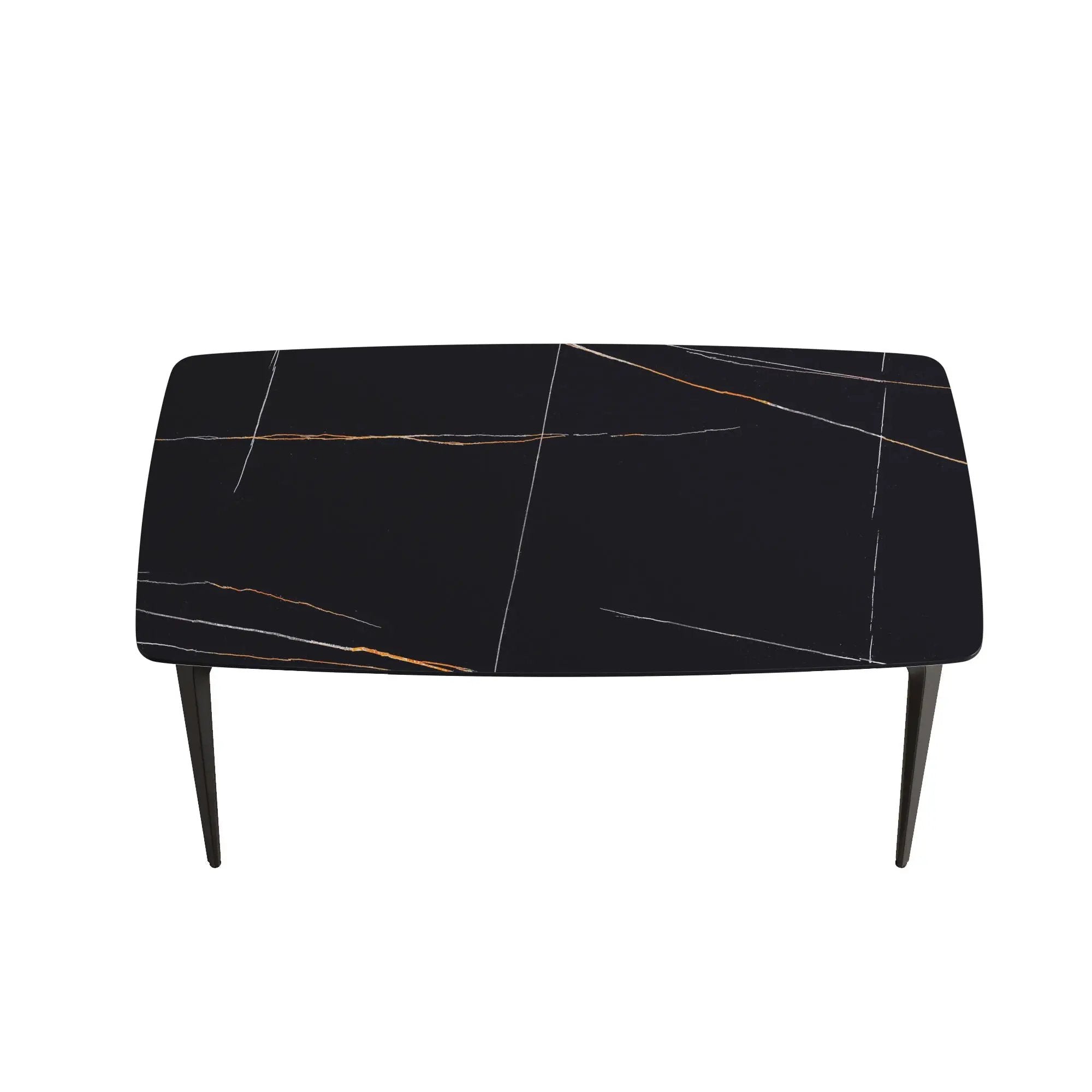 63" Artificial Stone Black Curved Black Metal Leg Dining Table, 6 People - Black by Unique Piece Furniture