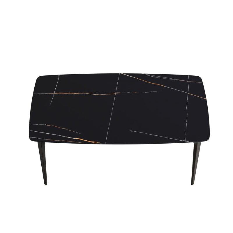 63" Artificial Stone Black Curved Black Metal Leg Dining Table, 6 People - Black by HouseOfZazla