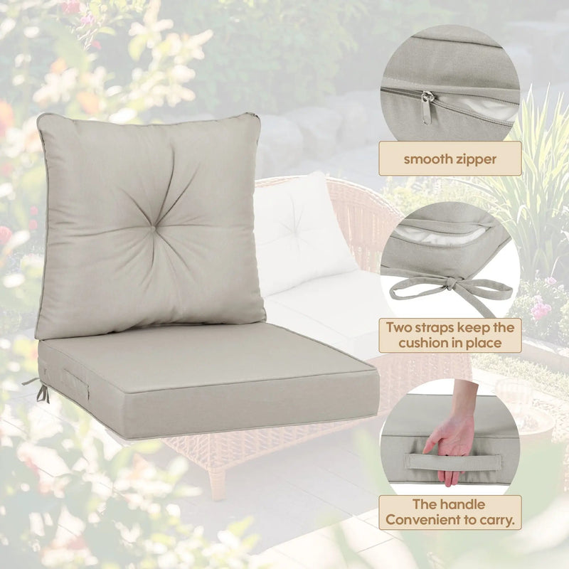 Outdoor Deep Seat Cushions For Patio Furniture Waterproof Set - Beige by HouseOfZazla
