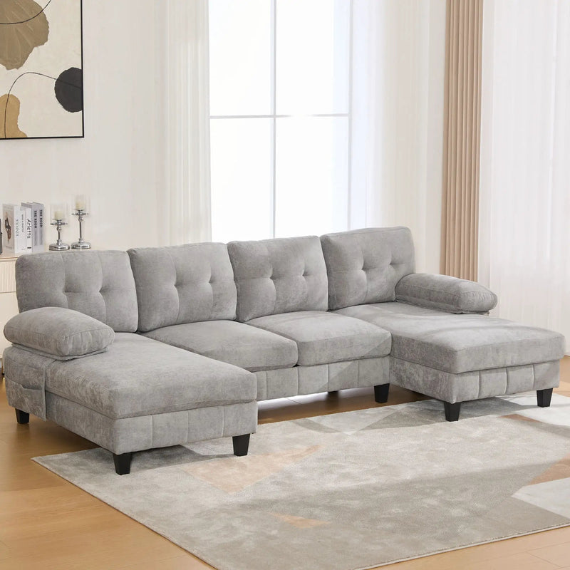 U-Shaped Sectional Sofa 103.5" Fabric Couch With Dual Chaise Lounges, Storage Pockets, Armrest Pillows by HouseOfZazla
