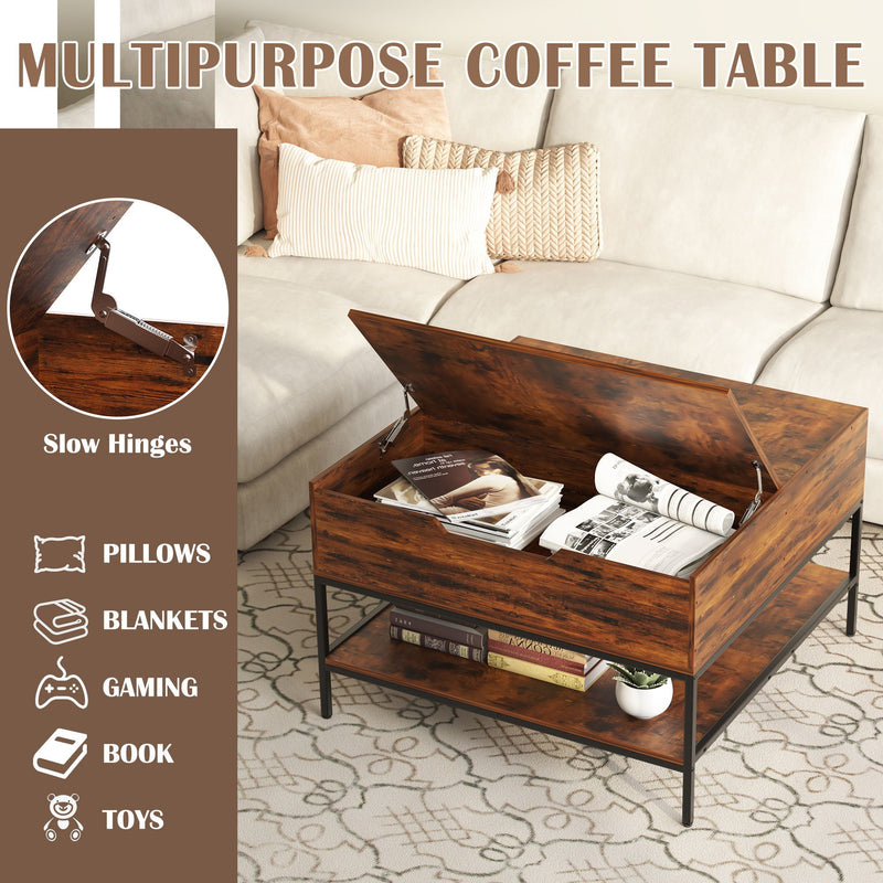 Rustic Flip Top Coffee Table With Hidden Storage - Black / Brown by Unique Piece Furniture