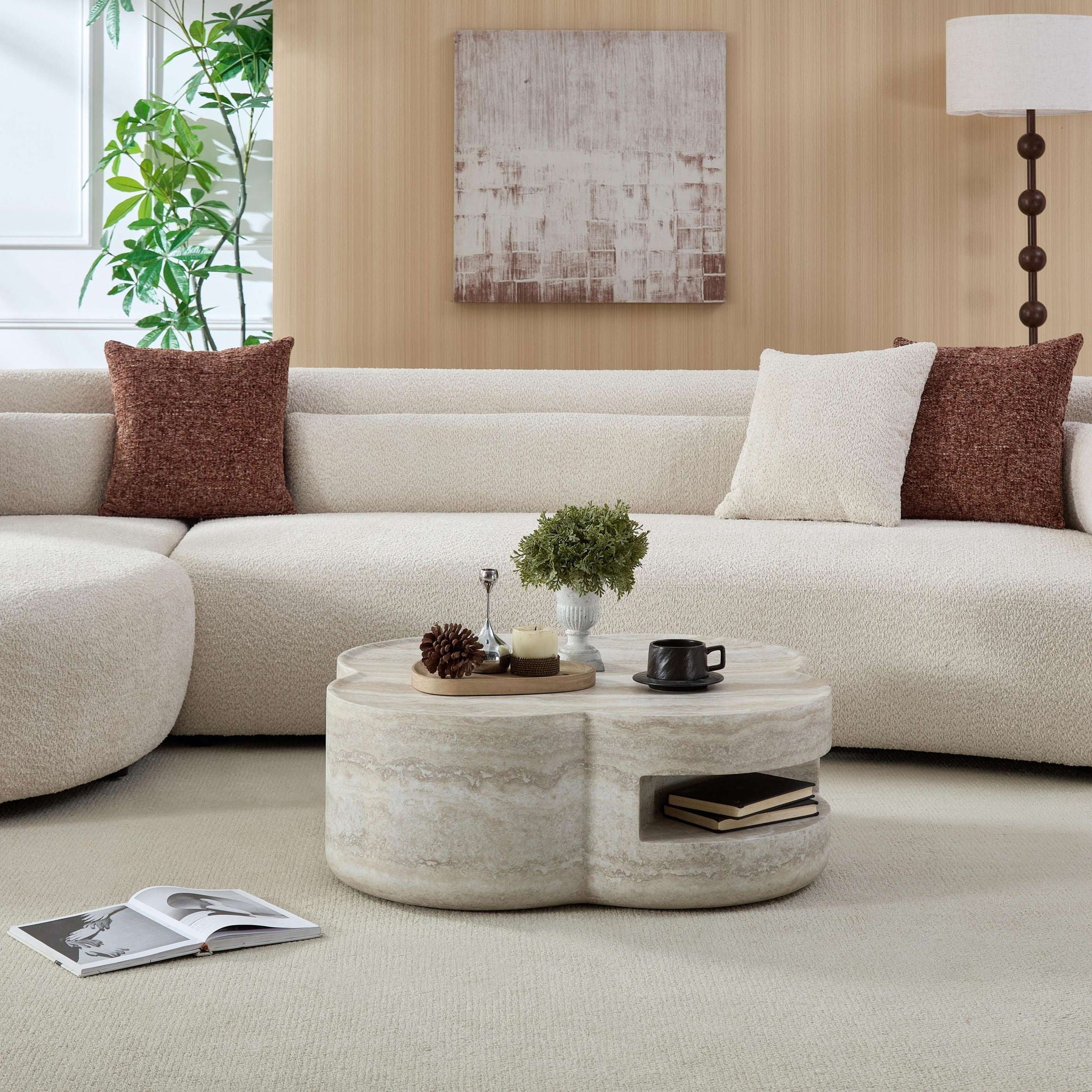 Clover Round Coffee Table With Open Storage - Marble by HouseOfZazla
