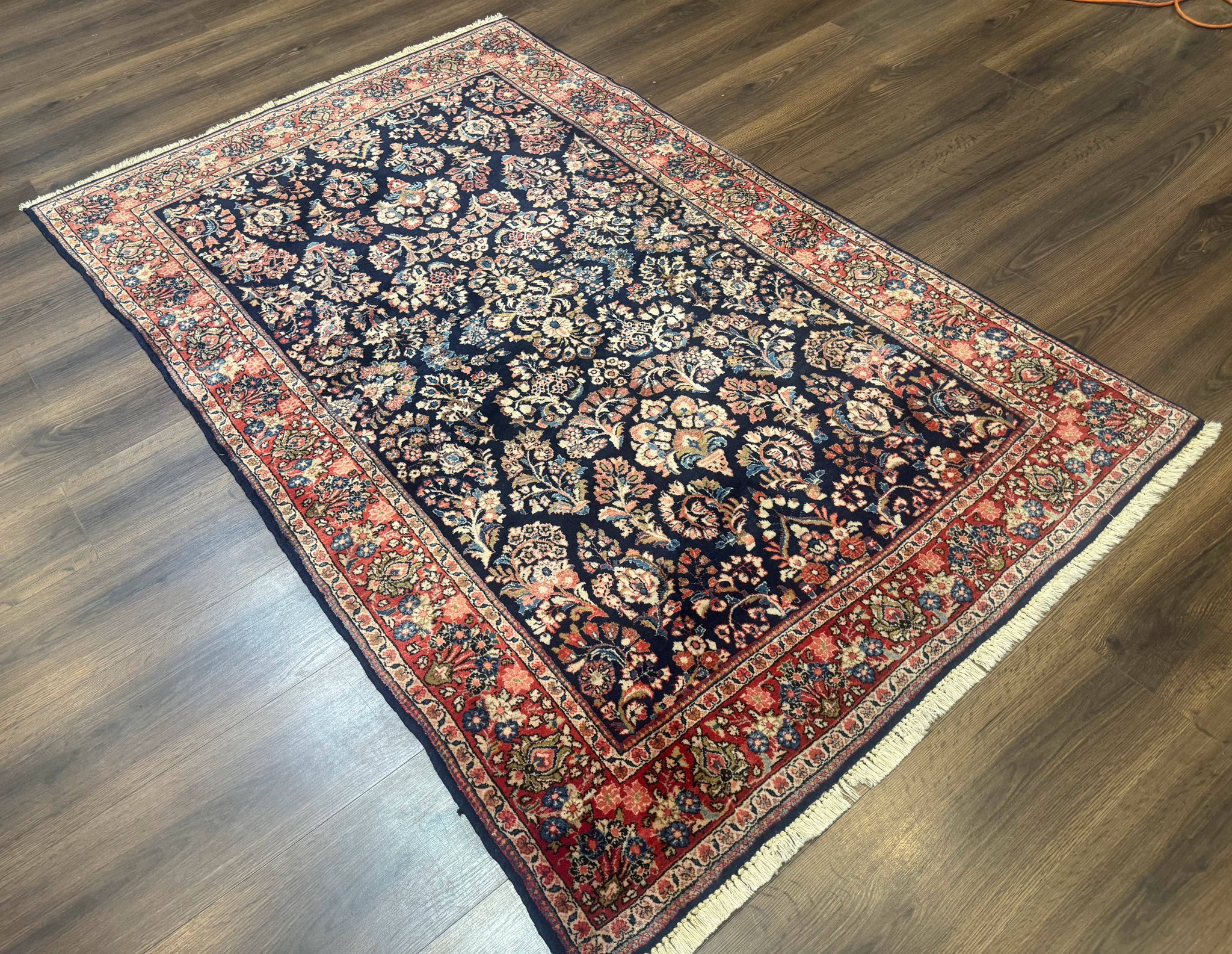 Navy Blue Persian Rug 4x6, Sarouk Mohajeran Carpet, Antique Persian Rug, Floral by Jewel Rugs