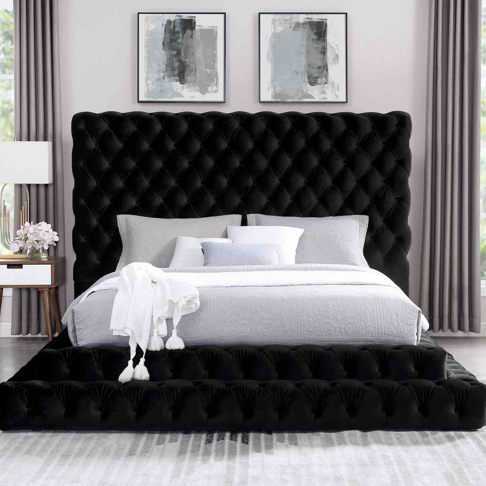 Tufted Oversized Headboard Platform Bed With Fully Upholstered Frame by Unique Piece Furniture