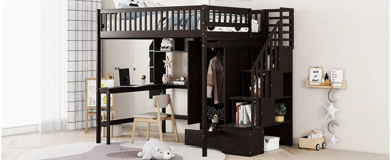 Loft Bed With Bookshelf, Drawers, Desk, And Wardrobe by HouseOfZazla