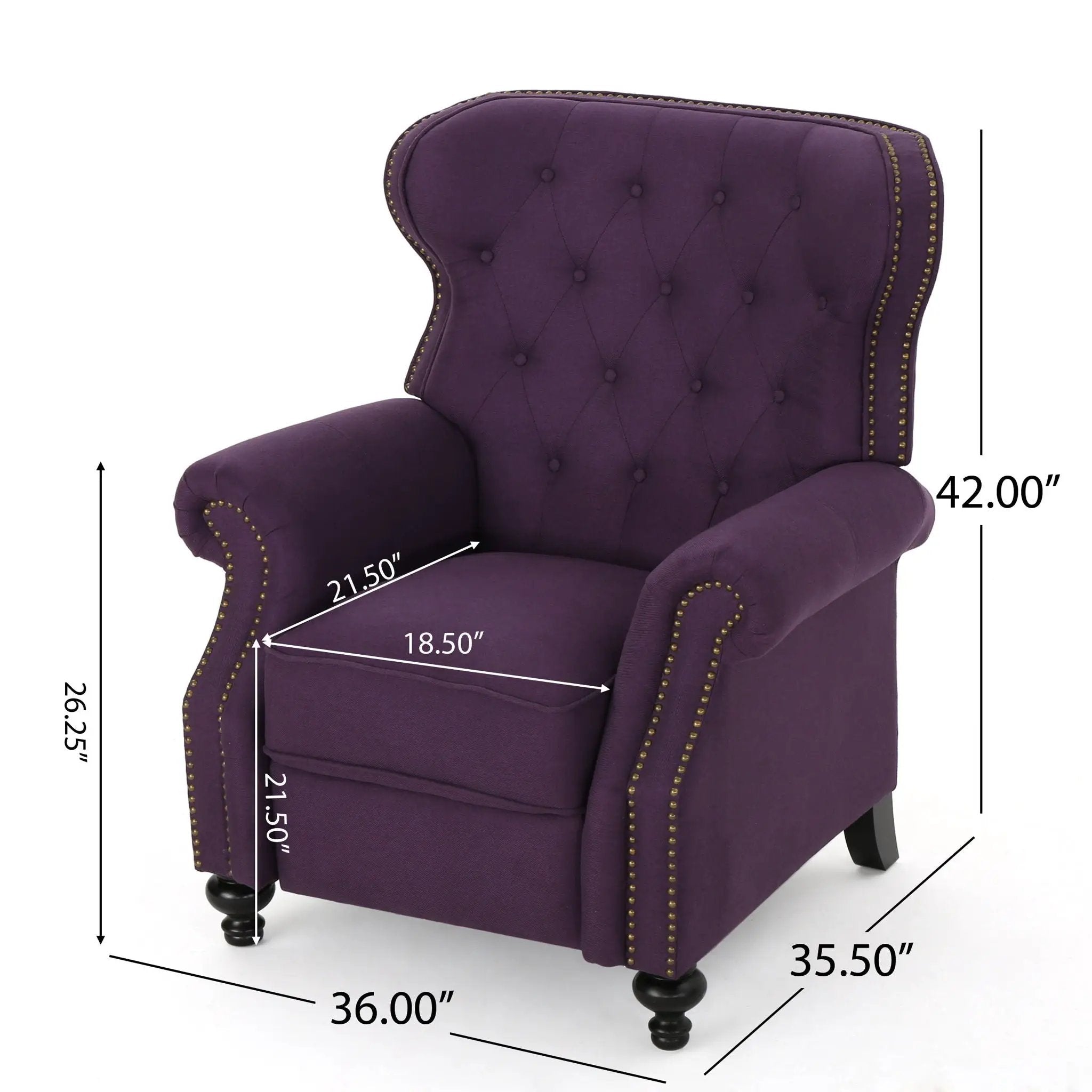 Accented Push Back Recliner Chair With Rolled Arms, Enjoy Cocooning Comfort by Unique Piece Furniture