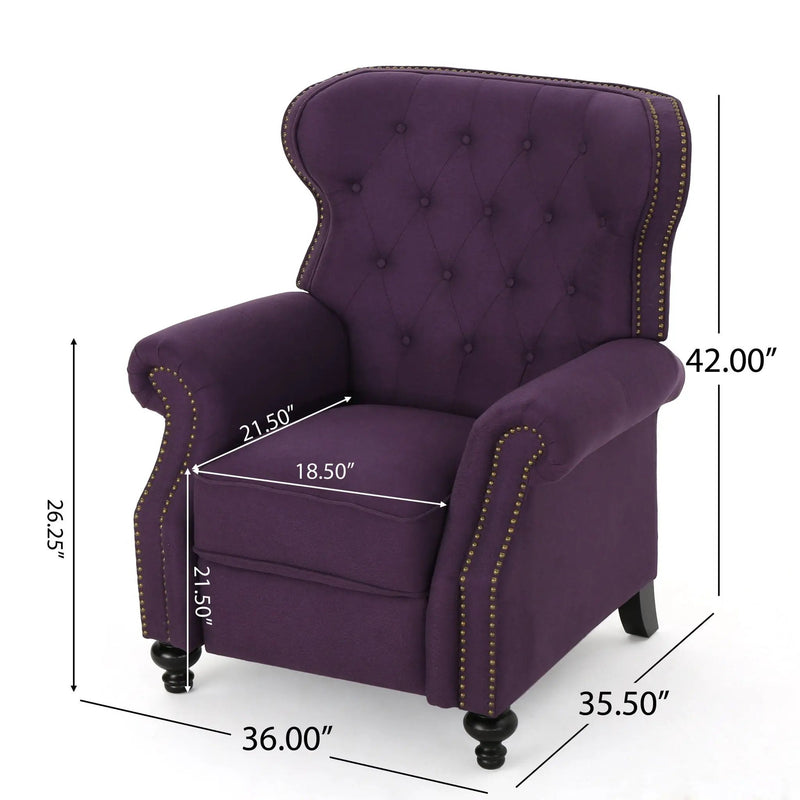 Accented Push Back Recliner Chair With Rolled Arms, Enjoy Cocooning Comfort by Unique Piece Furniture
