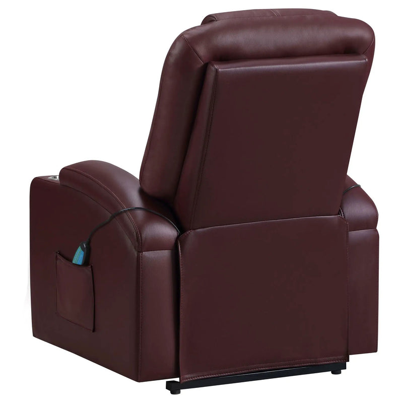 Armstrong Upholstered Power Lift Massage Recliner Wine by Unique Piece Furniture
