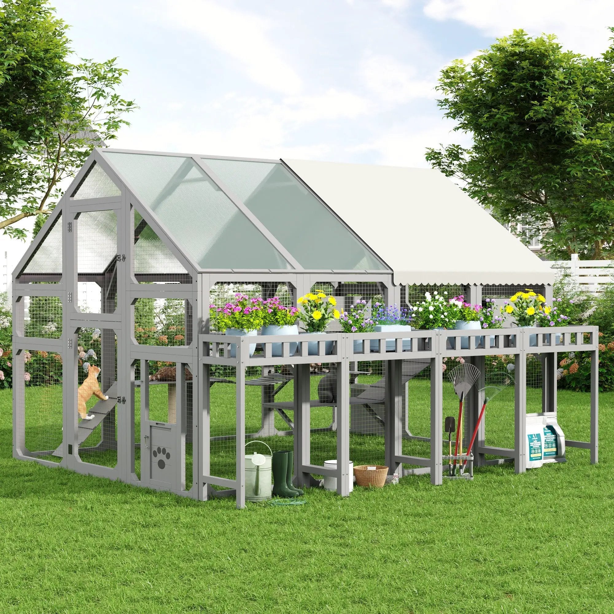 Large Outdoor Cat House with Planter Stand by HouseOfZazla