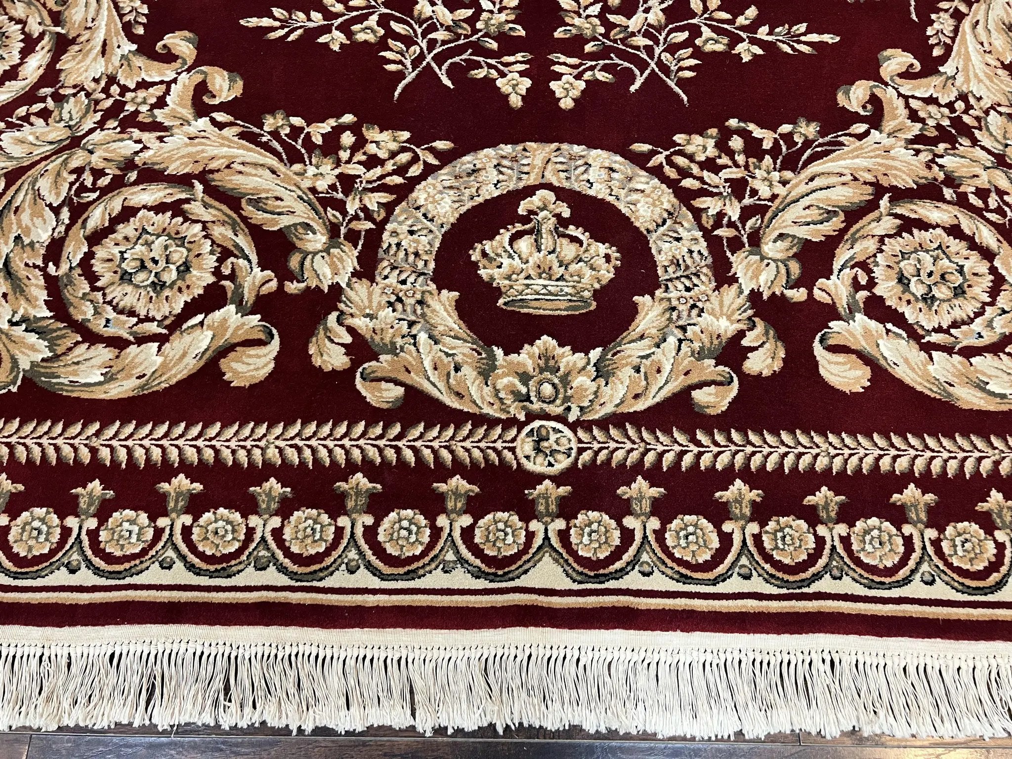 Aubusson Rug 9x12, Wool Handmade Carpet, Elegant French European Design, Dark Maroon Red, 9 x 12 Room Sized Rug, Finely Hand Knotted by Jewel Rugs
