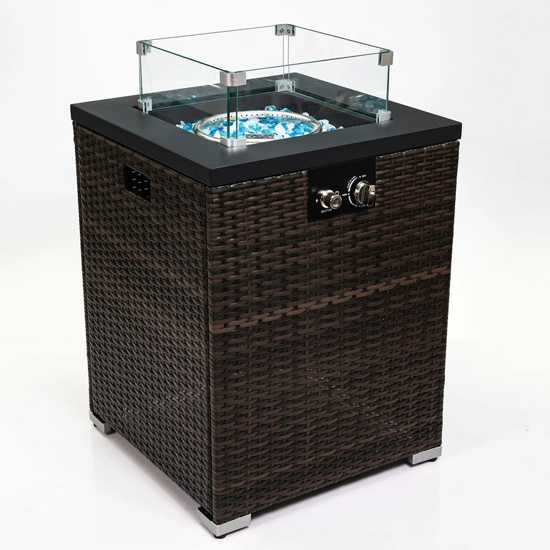 Propane Gas Square Fire Pit, Tile Tabletop With Beautiful Wicker Base For Outside by HouseOfZazla