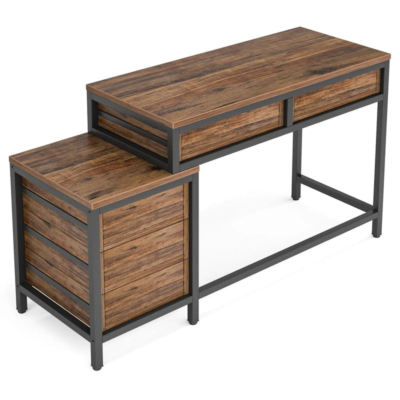 Computer Desk With Reversible 5 Drawer Storage, Frame Writing Table For Small Spaces