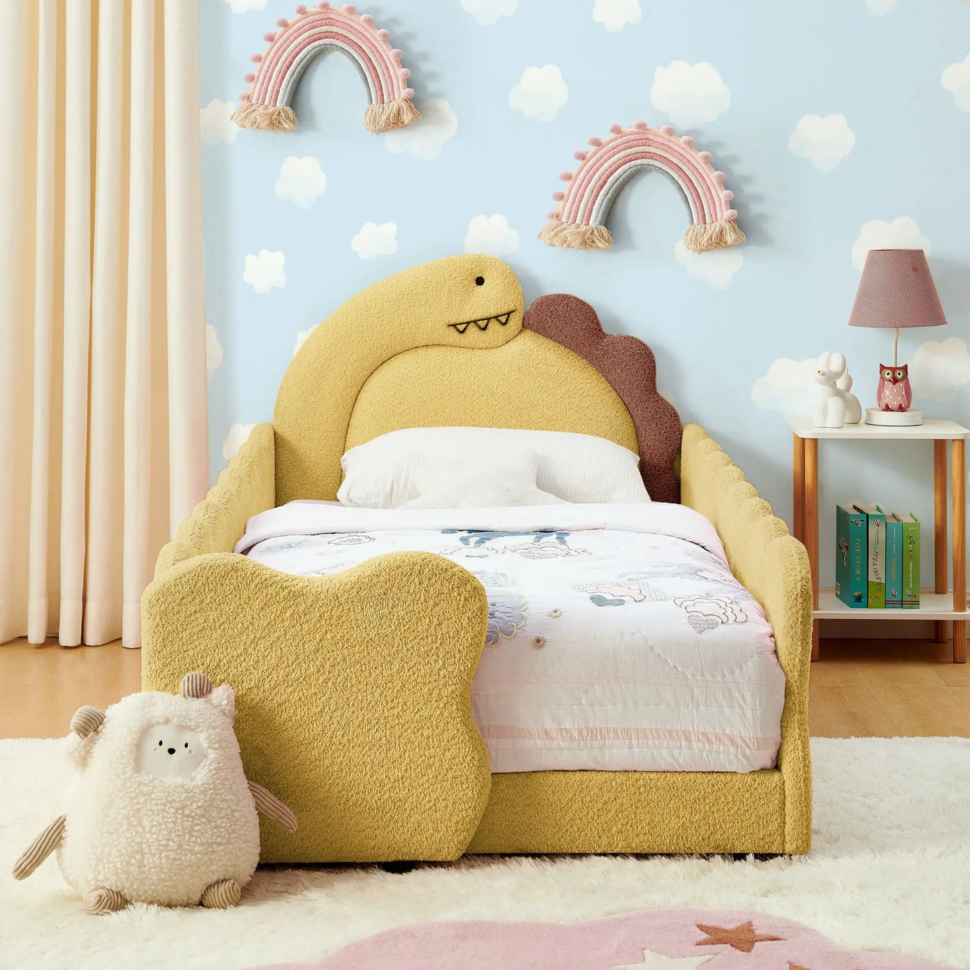 Cute Dinosaur Shaped Bed With Safety Guardrail, Toddler Frame by HouseOfZazla