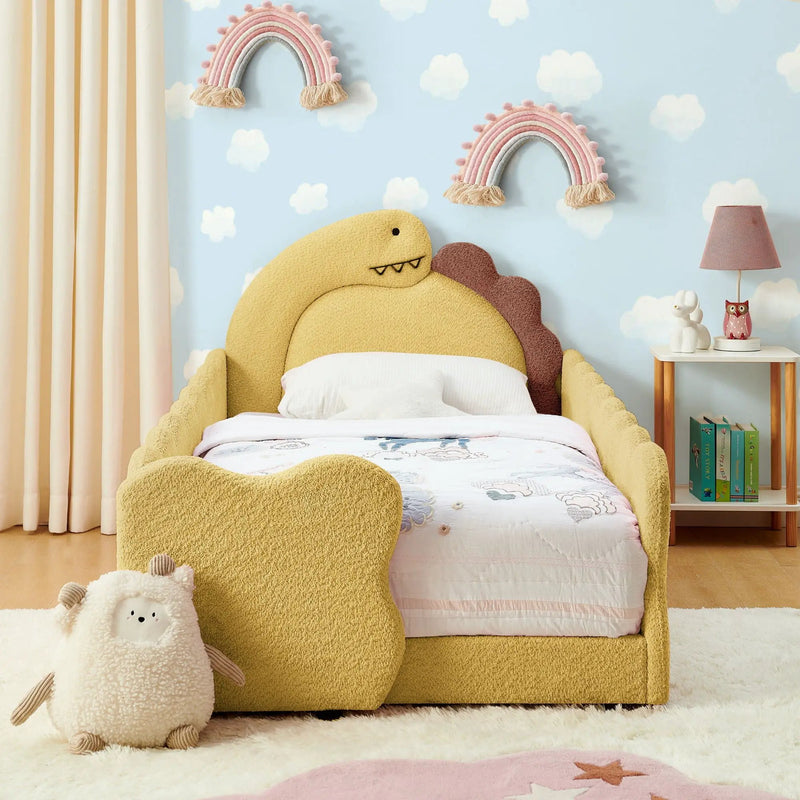 Cute Dinosaur Shaped Bed With Safety Guardrail, Toddler Frame by HouseOfZazla