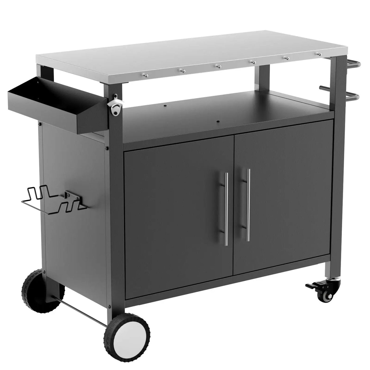 Outdoor Grill Cart With Storage, Rolling Bar Cart With Hooks And Spice Rack Stainless Steel by HouseOfZazla