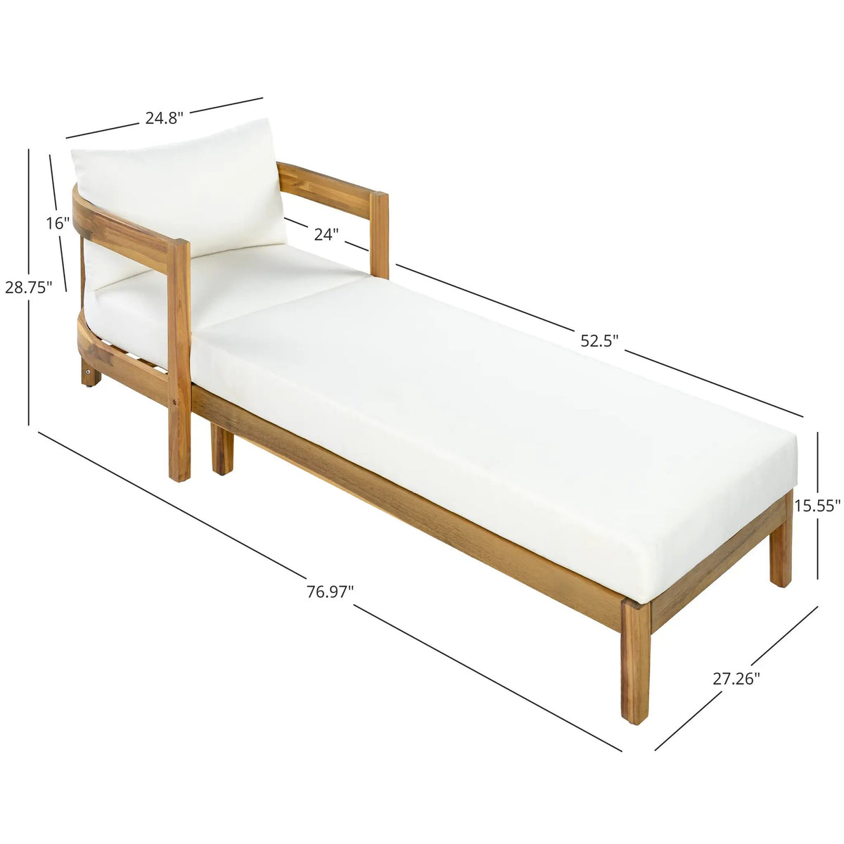 78" Acacia Wood Outdoor Chaise Lounge Chair by HouseOfZazla