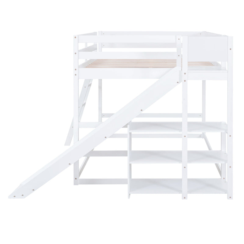 Bunk Bed With Ladder, Slide, And Shelves Pine Wood by HouseOfZazla