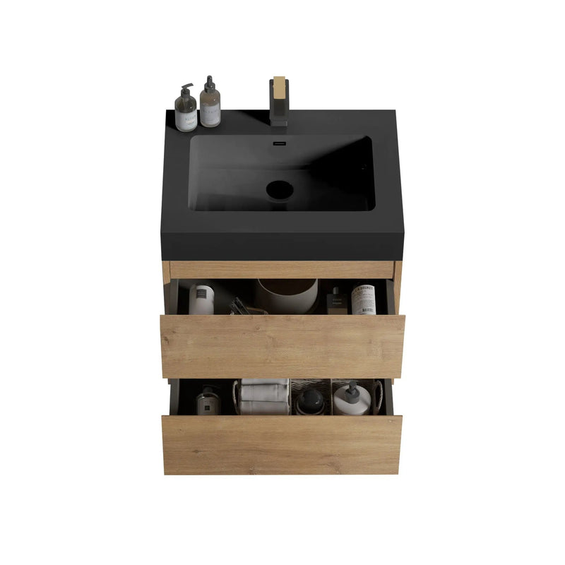 Alice - Natural Oak Bathroom Vanity With Sink, Large Storage Wall Mounted Floating Bathroom Vanity For Modern Bathroom, One-Piece Sink Basin Without Drain by Unique Piece Furniture