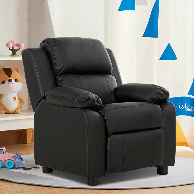 Kids Deluxe Headrest Recliner Sofa Chair with Storage Arms by DirectDeals