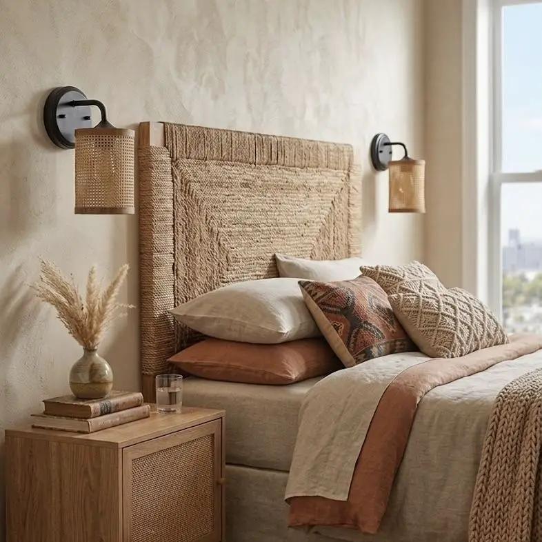 Reef - Single Lights Wall Sconce With Natural Shade Rustic Wicker Wall Light - Black / Rattan by Unique Piece Furniture