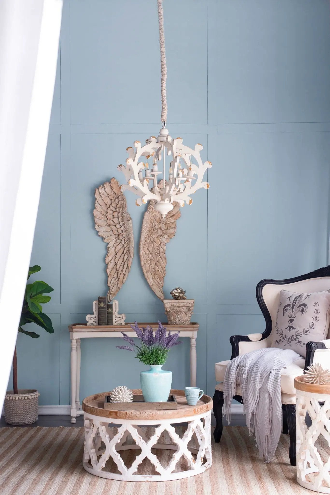 6 Light Chandelier, Hanging Light Fixture With Adjustable Chain For Kitchen, Bulb Not Included - White by Unique Piece Furniture
