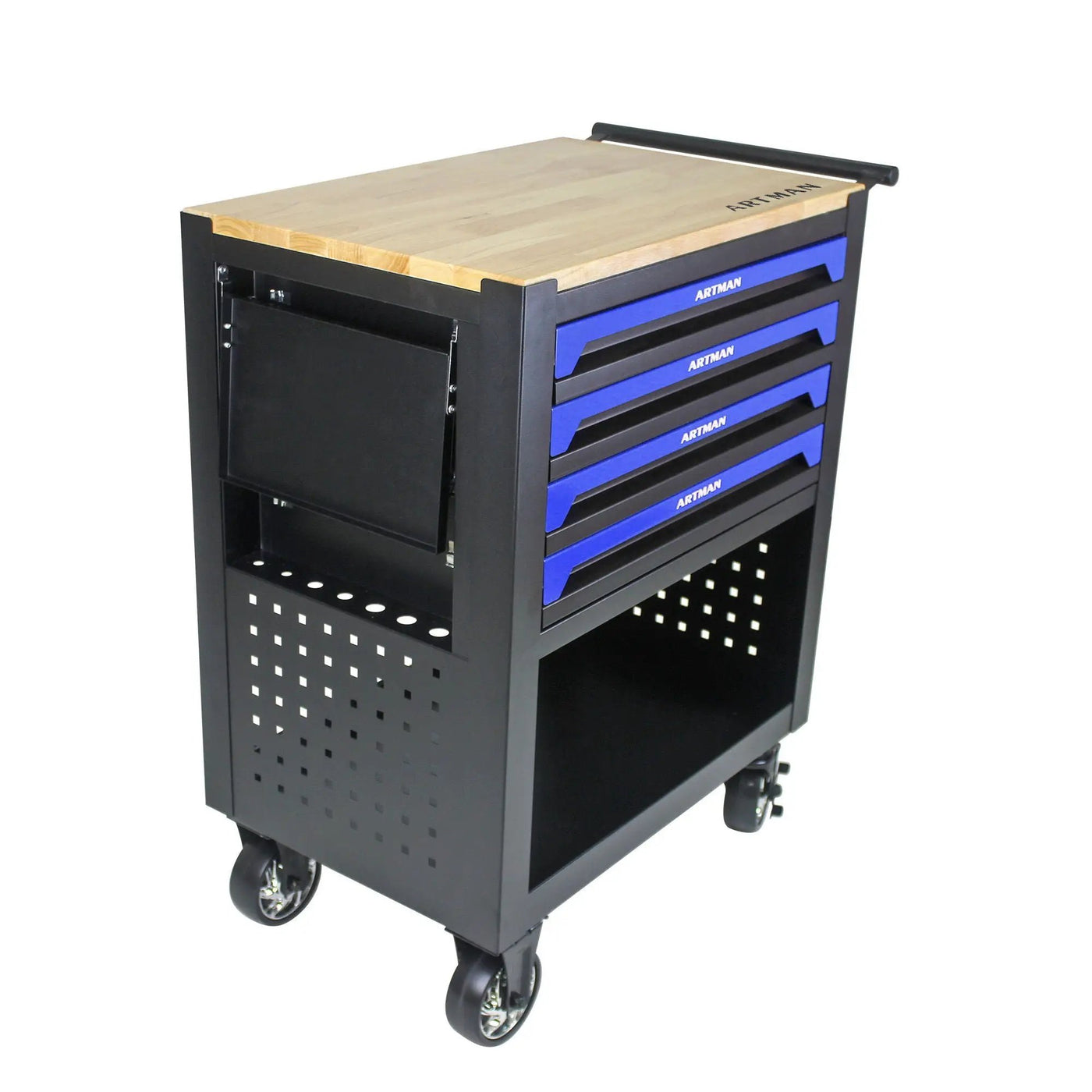 4 Drawers Multifunctional Tool Cart With Wheels And Wooden Top by HouseOfZazla