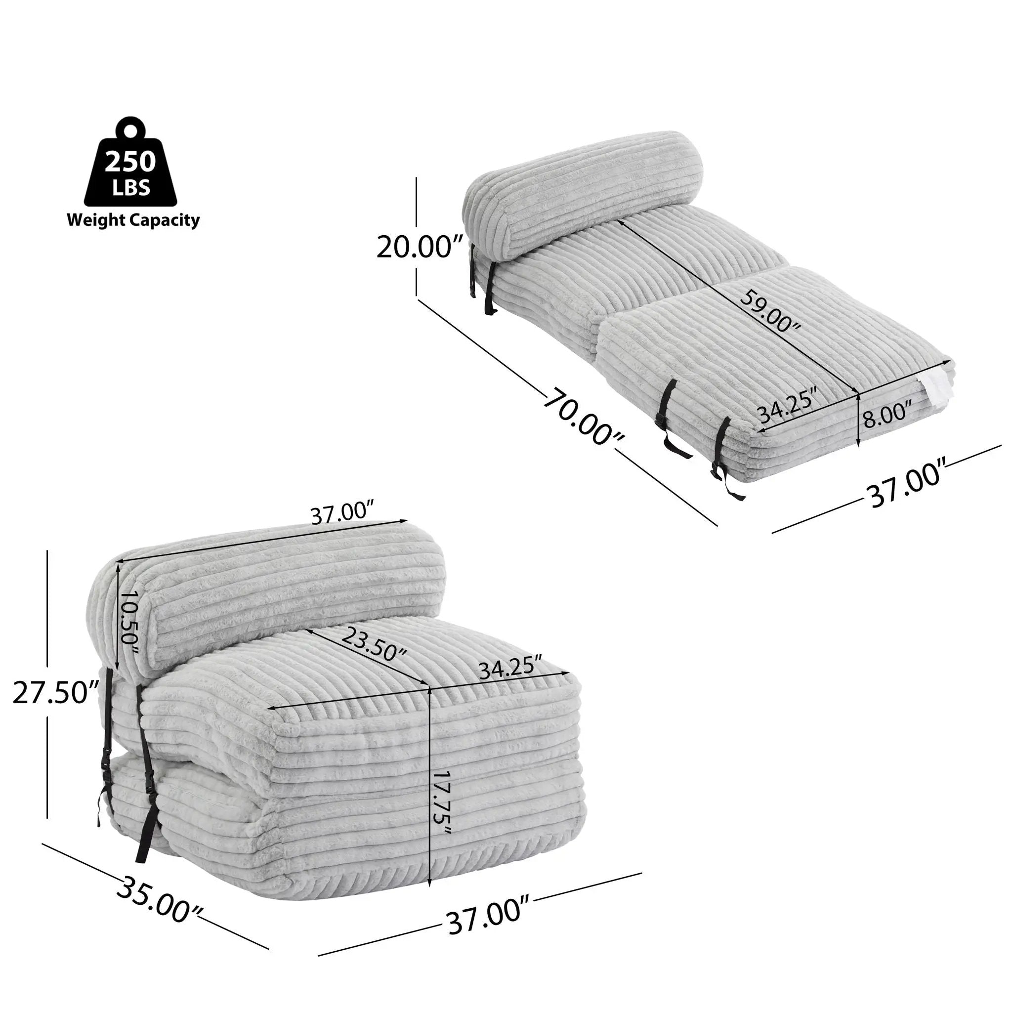 Latina Indoor Foldable Bean Bag Lounge Chair - Light Gray by HouseOfZazla