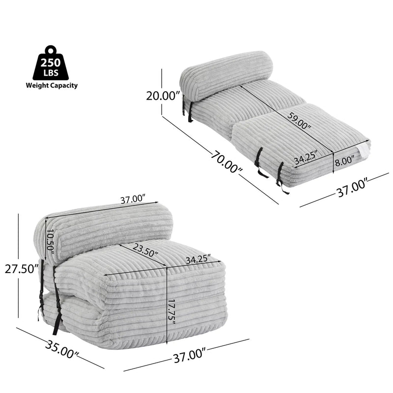 Latina Indoor Foldable Bean Bag Lounge Chair - Light Gray by HouseOfZazla