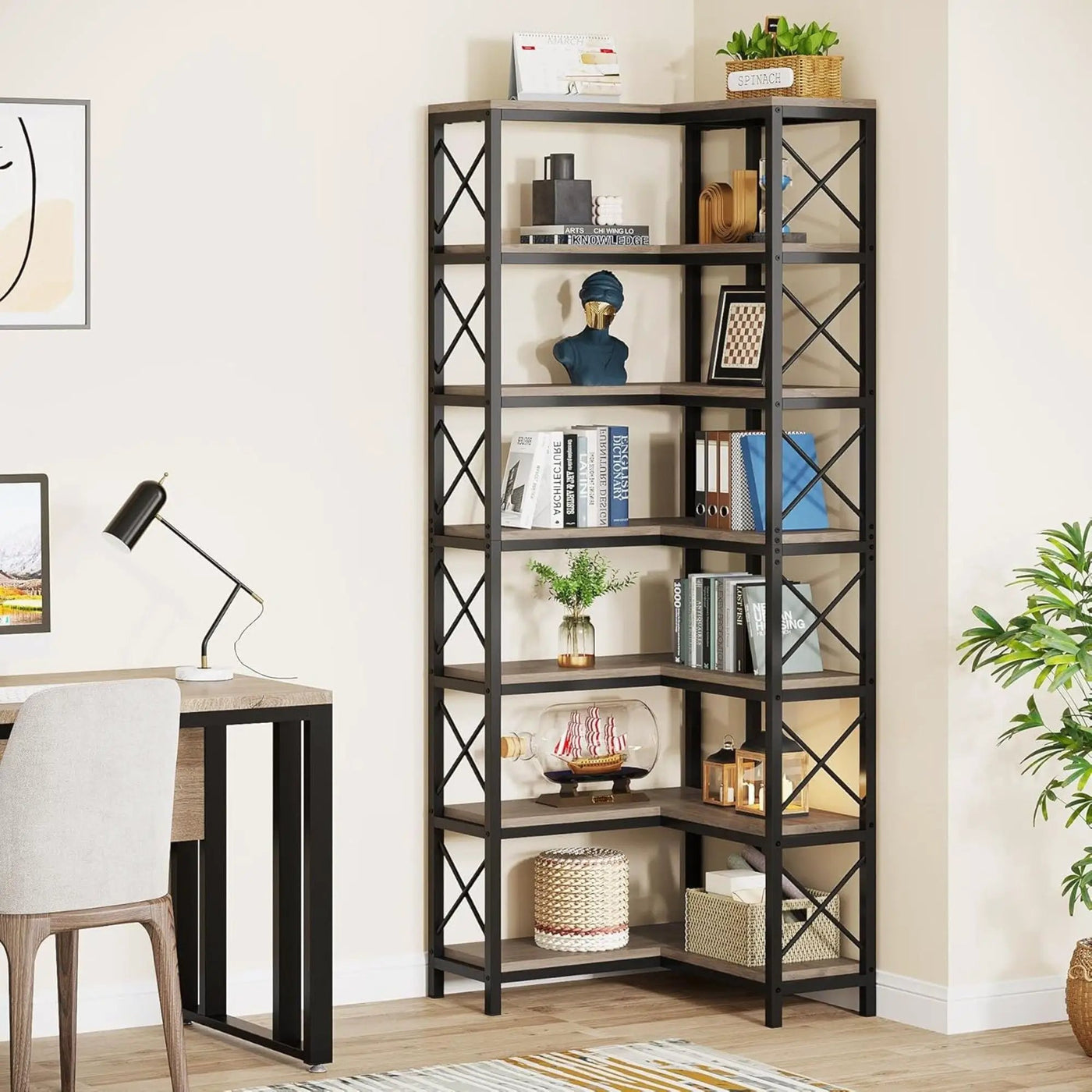 7 Tier Corner Bookshelf, Storage Unit For Living Room by HouseOfZazla