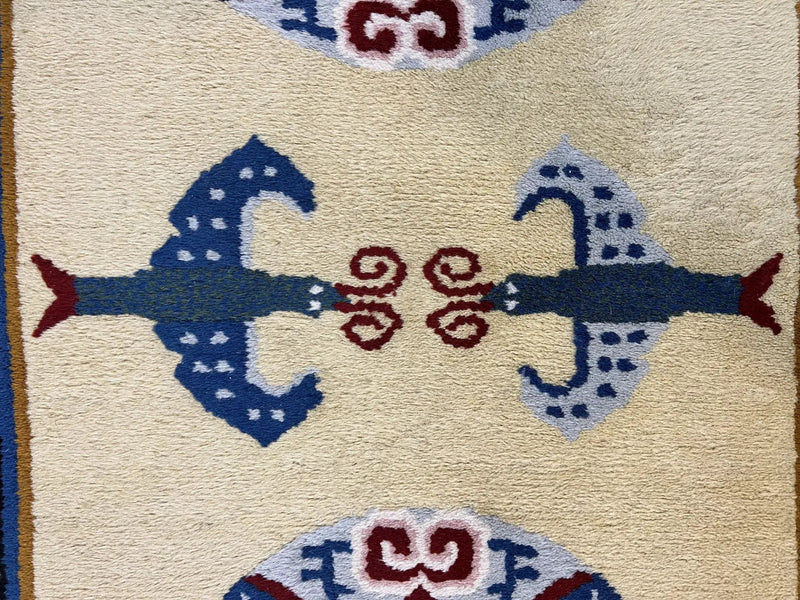 Chinese Rug 3x6 ft, Chinese Wool Rug, Tiensin Rug, Handmade Wool 3 x 6 Vintage Peking Rug, Art Deco Rug, Butterflies by Jewel Rugs