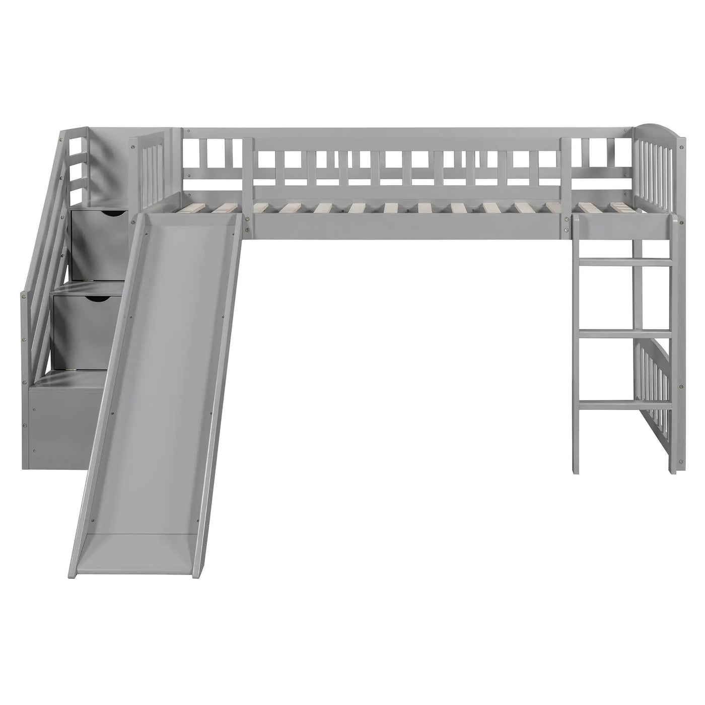 Loft Stairway Bed With 2 Drawers, Convertible Ladder And Slide by HouseOfZazla