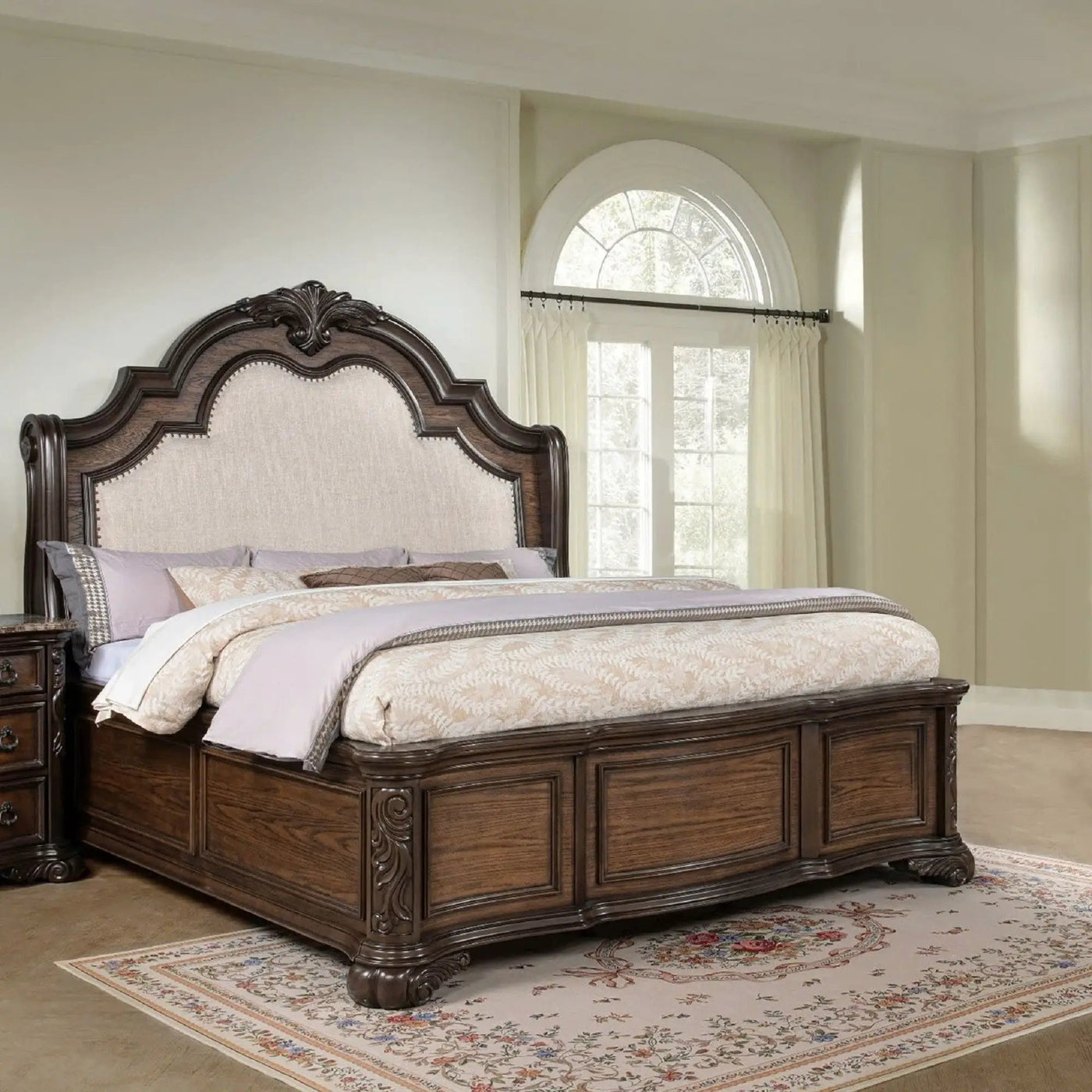 Traditional Style Upholstered Headboard Panel Bed by Unique Piece Furniture