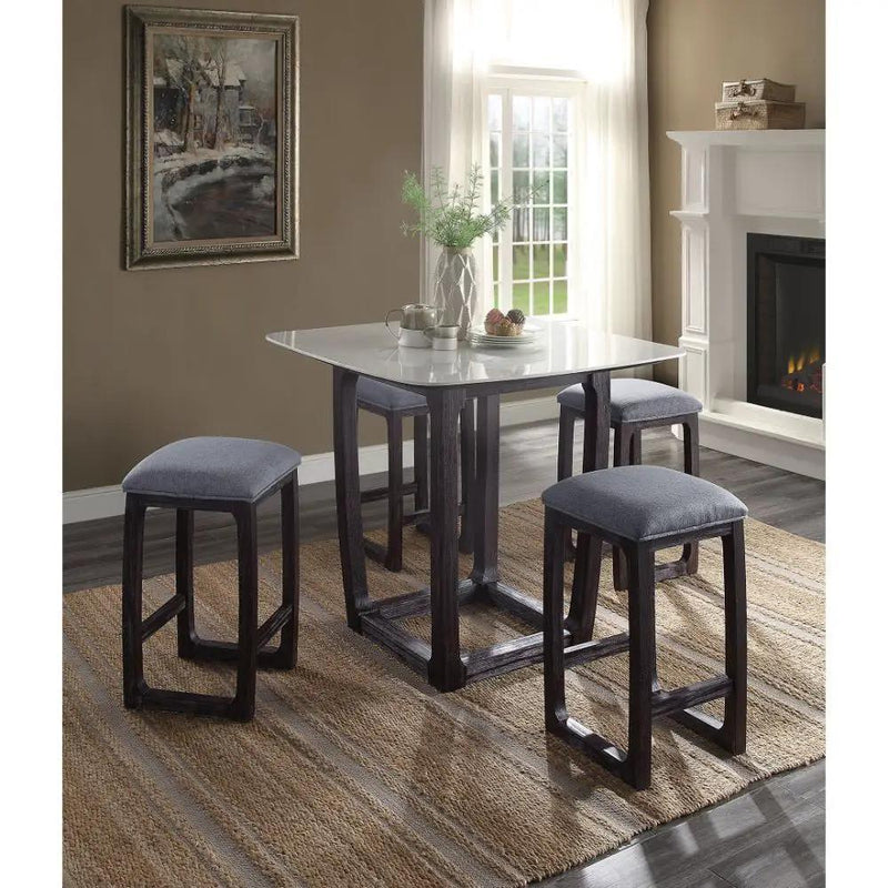 Razo - Counter Height Table With Marble Top - Marble Top & Weathered Espresso by Unique Piece Furniture