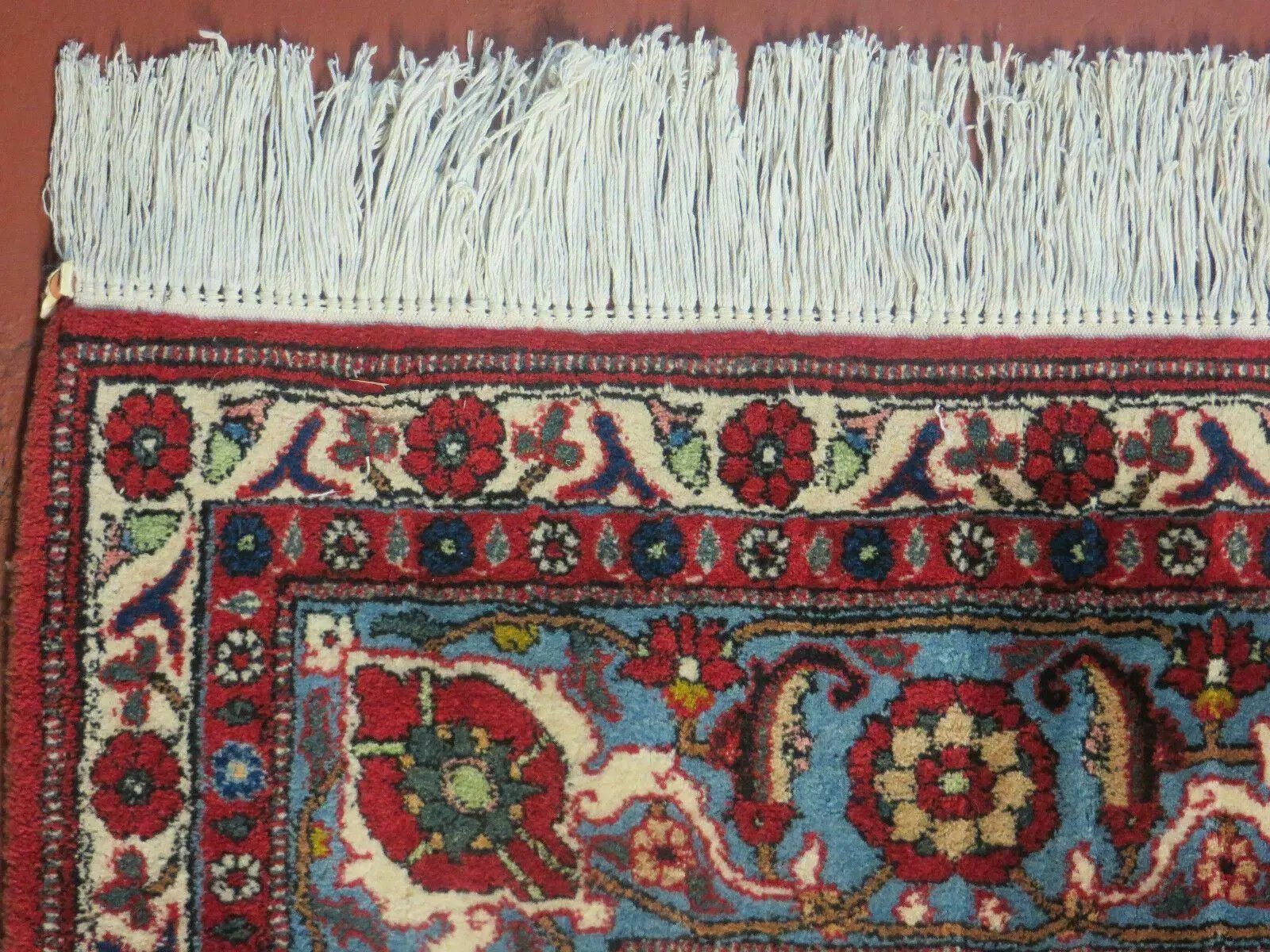 Navy Blue Antique Persian Rug 7x11, Veramin Mina Khani Repeated Allover Pattern, Vintage Authentic Hand Knotted Handmade Wool Room Sized Carpet by Jewel Rugs