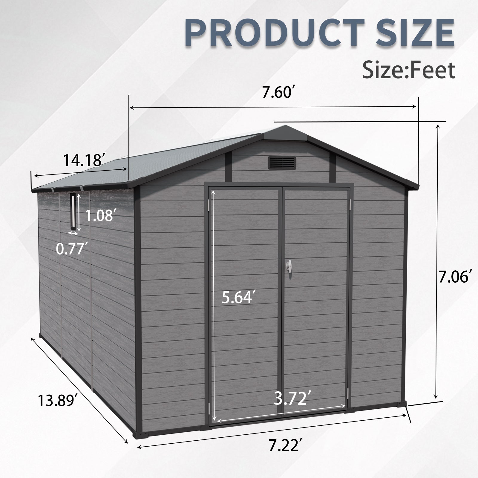 8x14 FT Plastic Outdoor Storage Shed - Lockable Resin Tool Shed with 2 Window & 3 Air vents by HouseOfZazla