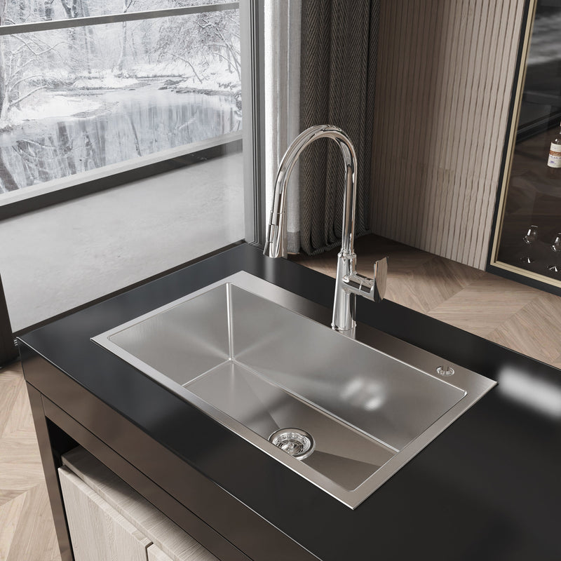 Stainless Steel Kitchen Sink, 30″x19″ Single Bowl, Overmount, Brushed Nickel by HouseOfZazla