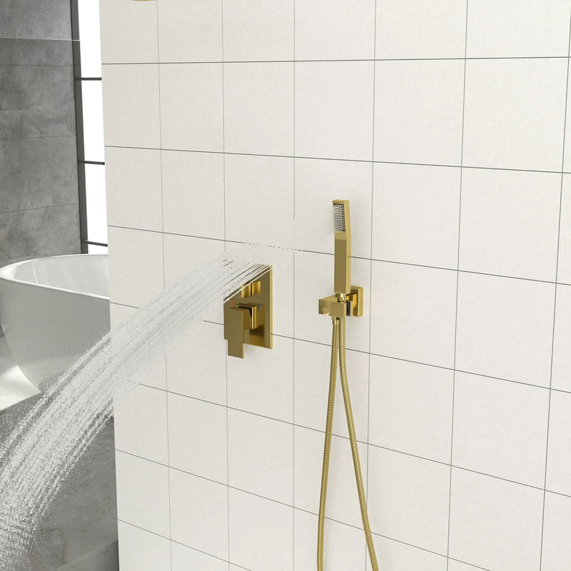 Modern Dual Shower Head System With 16" Ceiling Mount Finish, Stainless Steel And Brass by HouseOfZazla