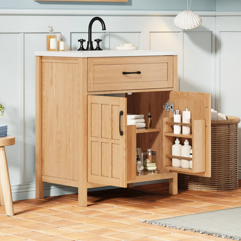 Bathroom Vanity With Sink, Adjustable Shelf & Door Organizers - Walnut by Unique Piece Furniture