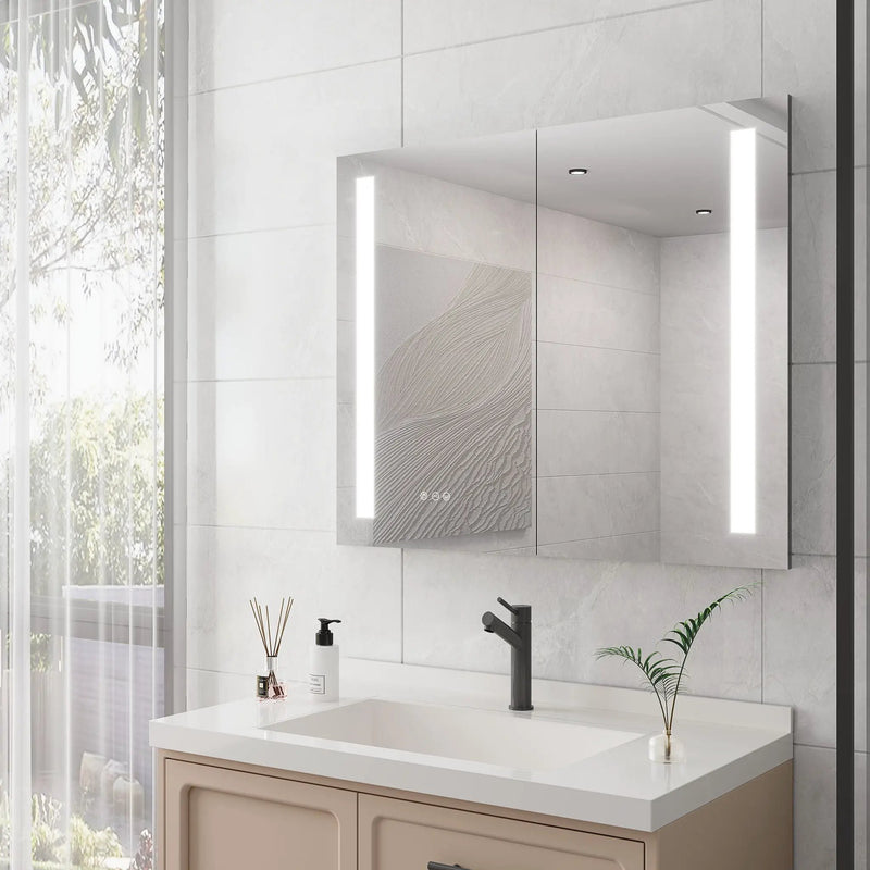 LED Medicine Cabinet With Mirror, Double Door With Defogger, Dimmer, Surface Mount by HouseOfZazla