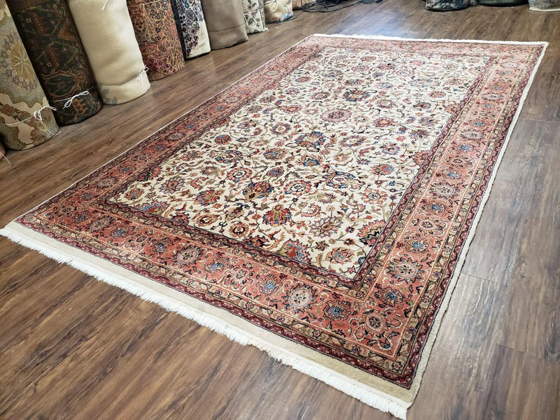6x9 Top Quality Handmade Wool Area Rug Floral Allover Carpet Veg Dyes Beige by Jewel Rugs