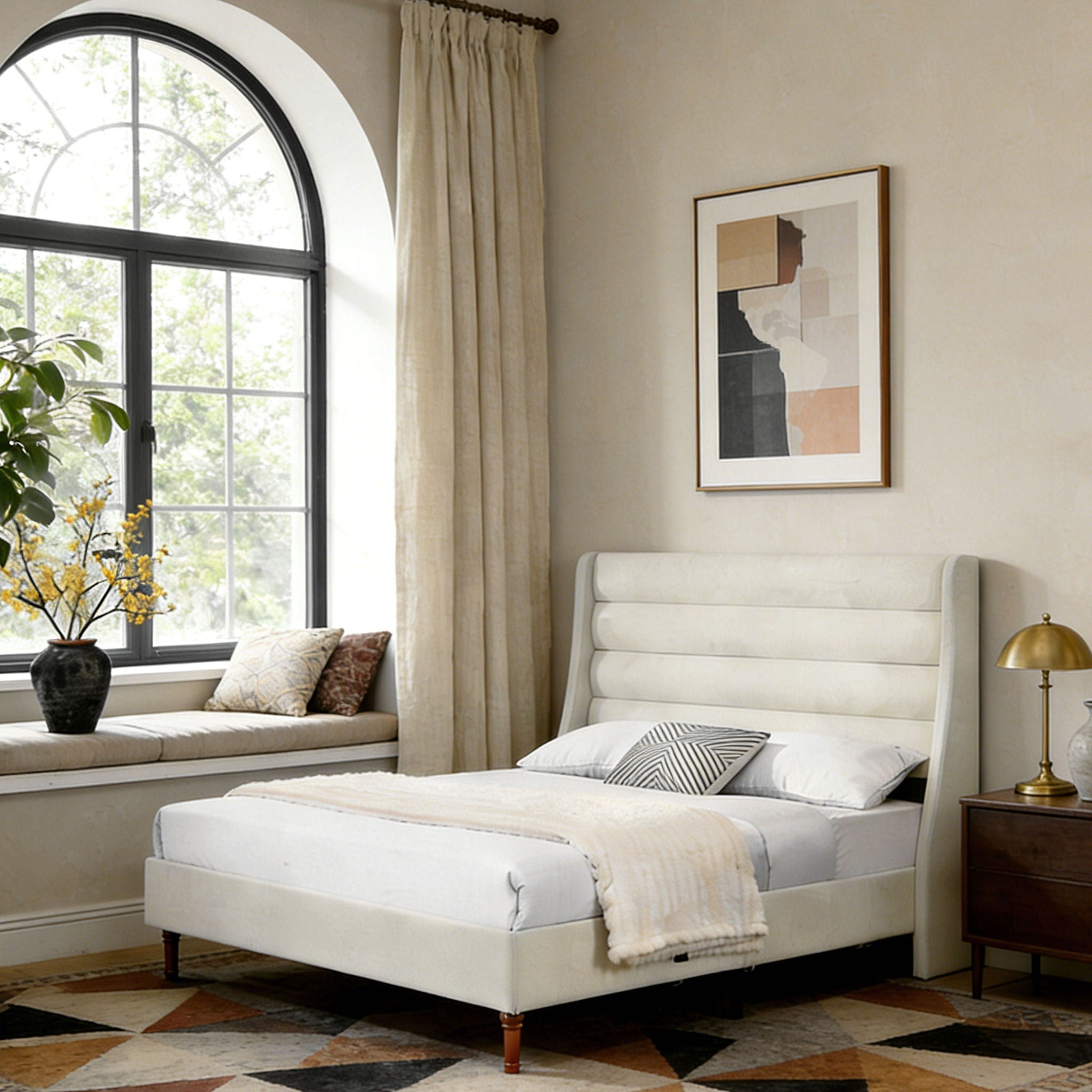 Modern Upholstered Platform Bed With Wave Shaped Headboard by HouseOfZazla