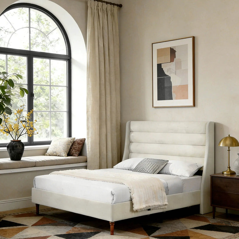 Modern Upholstered Platform Bed With Wave Shaped Headboard by HouseOfZazla