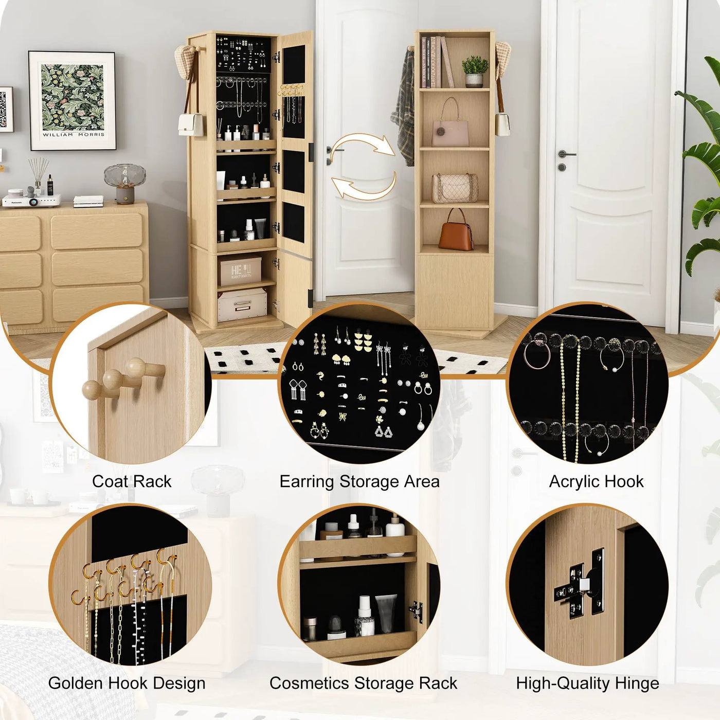 360° Rotating Makeup Cabinet With Full Length Mirror by Unique Piece Furniture